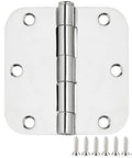 12 Pack 3.5 Inch Door Hinges With Rounded Ends And Polished Chrome Finish Includes 72 Long Mounting Screws for installation.