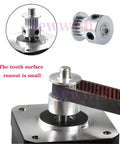Close-up of GT2 Timing Pulley 20 Teeth 8mm Bore for 6mm Width Belt, aluminum with mounting screw on a motor shaft.
