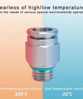 10-Piece Pneumatic Hose Fittings Kit In 304 Stainless Steel, Plug-And-Play Quick Release Air Tube Connectors M5 To 1/2 Inch, 1/8, 1/4, 3/8, 1/2 Sizes, PC6-G03, Built Tough For DIY Projects, stainless connector shown with 200°C and -20°C temperature resistance