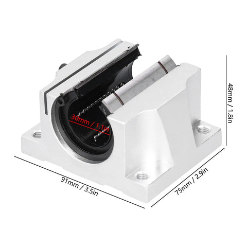 Rock Solid 30Mm Open Linear Ball Bearings Crafted From Premium Aluminum Slide Bushings in silver with measurements shown.
