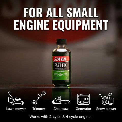 Kickstart Your Rig Small Engine Fuel Treatment And Carb Cleaner shown in a bottle for maintaining small engine equipment.