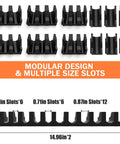 Expandable Magnetic Plier Organizer With 0.51 0.71 And 0.87 Inch Slots, Modular Tool Box And Drawer Organizer for Tools shown with multiple slots and dimensions.