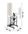 Heavy Duty Mobile Woodworking Cyclone Dust Collector With 13 Gallon Drum And 1.5 HP Copper Core Motor, dimensions shown.