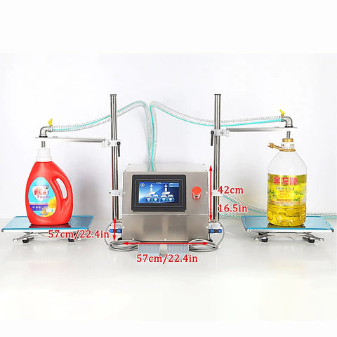 Commercial Grade Smooth Operator Automatic Dual Head Liquid Bottle Filler With Slick Touch Panel And No Hassle Adjustable Stand For Milk And Juice 35 Liters Per Minute, featuring two flexible filling heads.