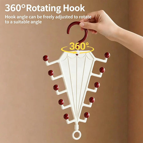 Vertical Closet Storage Hanger With Double Sided V Shaped Hook For Belts Scarves Hats And Ties Clears Daily Clutter On Tight Rods with 360° rotating hook.