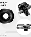 Hella Tough U Clip Nuts and Mounting Screws Set with 40 Pack Speed Clips showing details of black fasteners and clips.