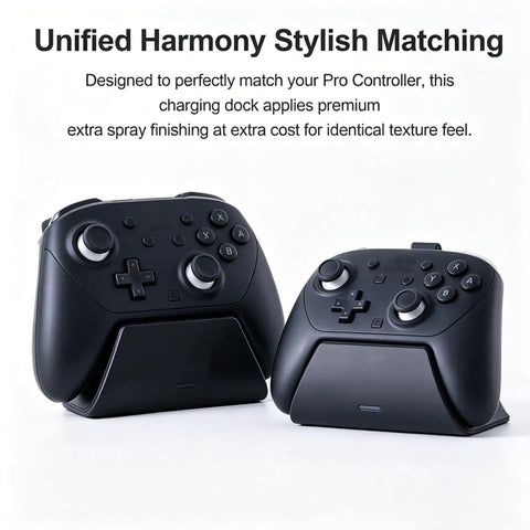 Two black Switch 2 Pro Controller Charging Dock Stations for fast safe charging with durable ABS base, USB-C adapter visible.