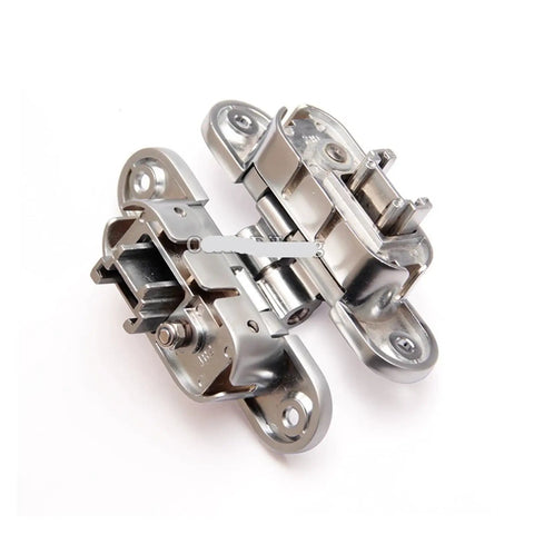 No Sweat Heavy Duty 10 Piece 3D Adjustable Cross Door Hinges Invisible Zinc Alloy Hidden Hinge Kit, showing metallic hinge detail.