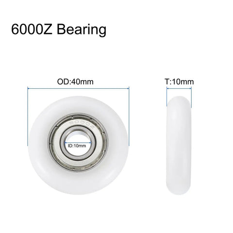 4 Pack 10X40X10mm Nylon Idler Bearings Double Shielded Chrome Steel Dead Silent Spin Pulley Wheels side view with dimensions