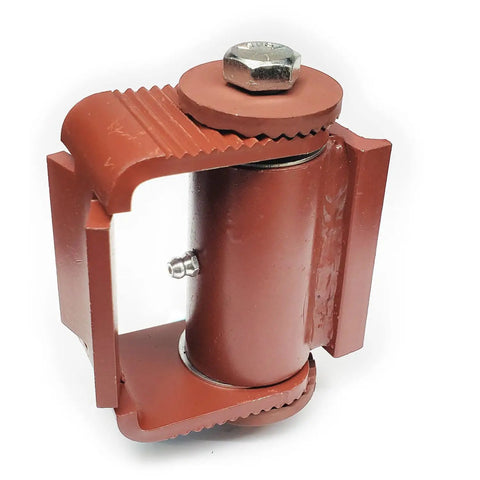 Badass Heavy Duty Adjustable Gate Hinge For Driveway Round Mound Mount With Grease Zerk and Wide Weld Footprint close-up detail.