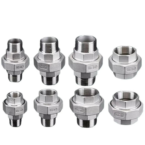 Beefy Stainless Steel Piping Union Connector Kit From One And A Quarter Inch Through Three Inch BSPT Male To Female Thread Tube Fittings