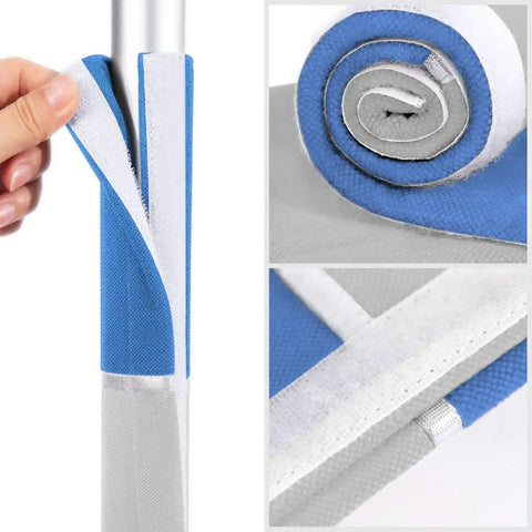 Set Of 4 Blue Fridge Door Handle Covers Wipe Down Easy Guards, fabric close-up, demonstrating easy slip-on design for handles.