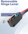 All Weather Waterproof Microswitch With Track Roller Bar showing removable hinge lever for indoor outdoor use SPDT 3 Pin 10A 125/250V