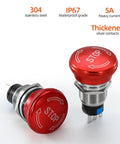Estop Button Latching 19mm Emergency Stop Switch 5A Mushroom 304 Stainless Steel with red top and silver contacts