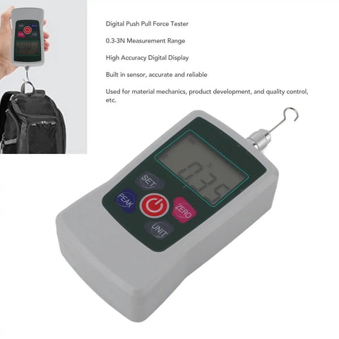 Top Shelf Slick Digital Force Gauge And Handheld Push Pull Tester Delivers Hella Accurate Readings Up To 3 Newtons for measuring force, displaying 0.35N.