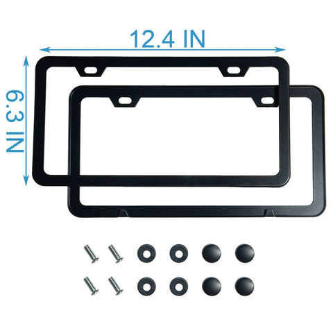 2-Pack Matte Black License Plate Frames, Rust-Proof Aluminum 12.25 x 6.25 Inch, 2-Hole Mount, Universal Fit with screws