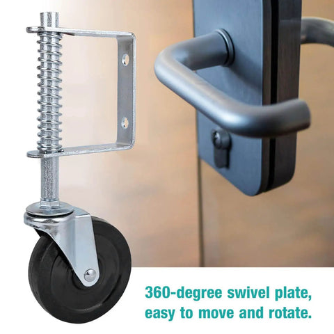 Heavy Duty Spring Loaded Gate Caster With Butter Smooth 360 Swivel Fence Hubs And Shock Resistant Treads for easy movement on gates.