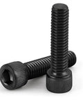 Rock Solid M8 X 25mm Socket Head Cap Screws Forged From Grade 12.9 Alloy Steel Featuring Full Threads And Drop Dead Durable Black Oxide Finish Pro Fastener Kit 25 Piece Set, showcasing two sturdy black oxide coated bolts.
