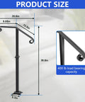 Outdoor Steps Handrail Single Post For 1 To 2 Steps 38 Inch High Wrought Iron Rustproof Black Stair Railing dimensions