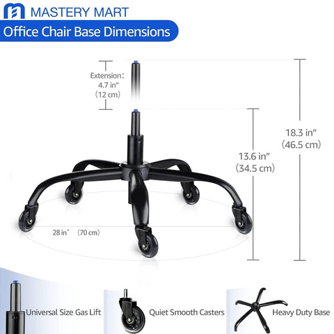 Heavy Duty Office Chair Base Replacement Bundle With 352 Lb Capacity, Smooth All Floor Rolling, Swivel Base With 75 Mm Caster Wheels