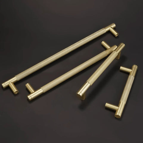 Set of 4 10 Inch Brushed Brass Cabinet Pulls with Knurled Texture for Kitchen Drawer Handles Heavy Duty Cupboard Door Hardware