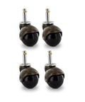 Top Tier Smooth Rollin Antique Brass Plastic Ball Swivel Casters For Home Furniture And Office Gear Two Inch Base Heavy Duty Slick Finish Versatile Mobility Four Pack, black wheels with antique brass housing.