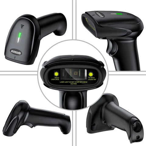 USB Laser Barcode Scanner Wired Handheld 1D Barcode Scanner Reader Black with LED indicator and buzzer