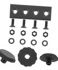 Sliding Barn Door Hardware Connector Set With Flat Plate Track Adapters For Stable Installation On Barn Doors And Cabinets Easy Setup And Design Durable Bracket System For A No Fuss Smooth Seamless Track Connection And Modern Home Renovation shown with screws and washers