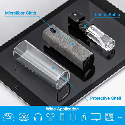 2 In 1 Screen Cleaner Kit With Mist Spray And Refill Microfiber Cloth Keyboard Brush And Glasses Cloth For Phones TVs Laptops