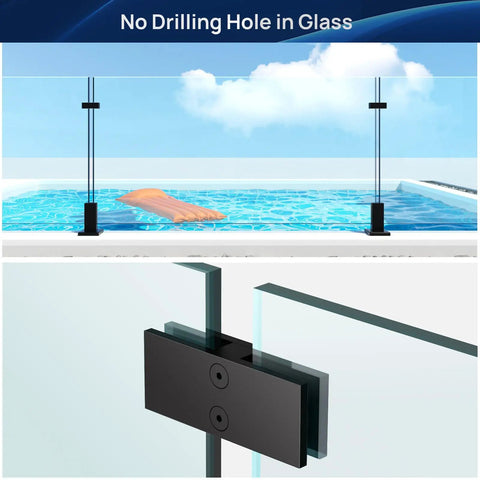 Heavy Duty Glass To Glass Clamp Set No Drill Install For Frameless Railing Black T304 Stainless Steel With Dual Powder Coating