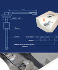 Rock Solid 300 mm Fuel Level Sender Sensor With 0-190 Ohm Signal 316 Stainless Steel attached to a gas tank with dimensions labeled.