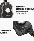 Heavy Duty Mechanical Outdoor Timer Outlet With Dual Grounded Plugs For Landscape Lights And Garden Gear featuring 48 on/off settings.