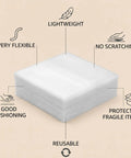 Mover Approved 12 By 12 Inch Foam Wrap Sheets 30 Pack Super Thick Self Adhesive Packaging Pads stacked showcasing flexibility and cushioning features.