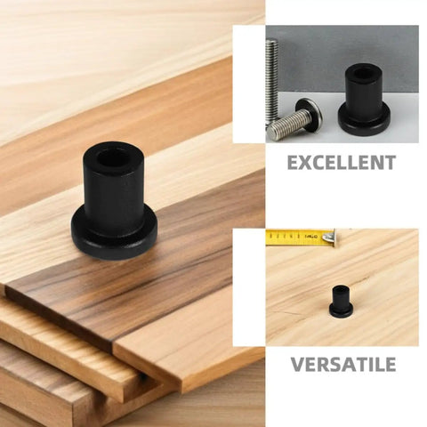 Three Piece Barn Door Track Spacers Kit In Carbon Steel with sliding hardware on wooden surface