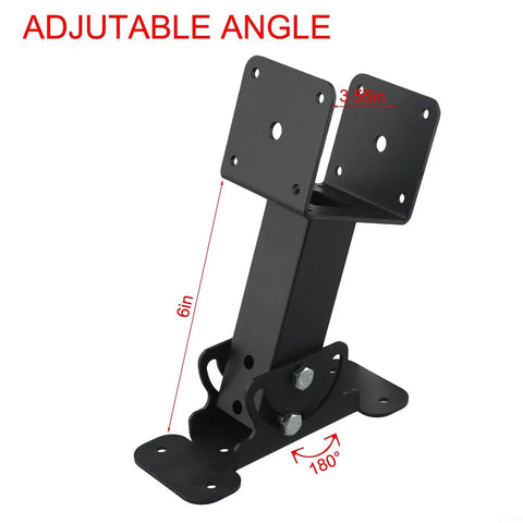 Kick Up Your Yard Game With This Dang Tough Heavy Gauge Steel Roof Riser Bracket For Solid 4x4 And 4x6 Wood Posts Adjustable Slope Connector Easy Peasy Install, side view showcasing adjustable angle design.