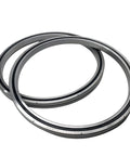 High Performance Cross Roller Ring RA6008 Slewing Bearing For Industrial Robot Arms And Rotary Tables, silver double rings in view.