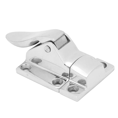 Rock Solid 316 Stainless Steel Marine Latches Lockable Door Clamps For Boats Yachts And Rv Heavy Duty Hatch Catches With Mirror Polish Finish Built Like A Tank Premium Grade Two Pack close-up image of shiny latch handle and base