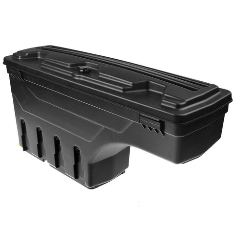 Heavy Duty Left Side Mount Tool Box For Ram 1500 Truck Bed Storage In Solid Black, durable plastic construction.