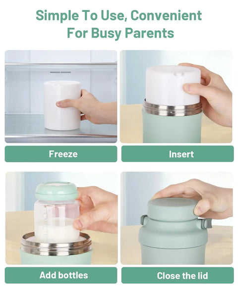 Two Pack Replacement Cooling Gel Tubes Compatible With Portable Breast Milk Cooler Reusable Freezer Inserts in use for busy parents.