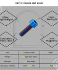 Straight Up Heavy Duty M6x20 Titanium Bolts Sick Burnt Blue Finish Solid Six Pack Set For Top Shelf Bicycle And Motorcycle Weight Saving Upgrades That Deliver Beast Mode Performance Every Single Ride, showcasing ultra lightweight and corrosion resistant features.