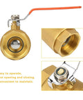 Heavy Duty Brass Ball Valve DN40 For Kickin Up Water Oil And Gas Flow Pro Grade Plumbing Fitting Built Tough, showing valve details and handle.