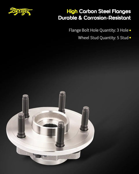 Plug And Play Front Wheel Bearing Hub Assembly With Slick Abs Wiring And Tough Five Lug Nuts For Dodge Ram 1500 Crew Cab Trucks Ready To Roll, showing high carbon steel flanges with five wheel studs.