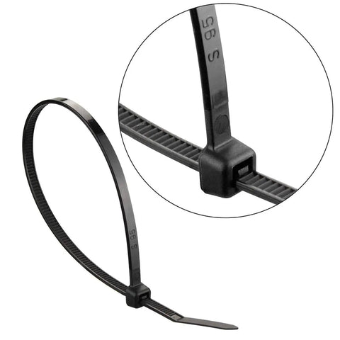Heavy Duty Black Zip Ties 6 Inch 40 Lb Tensile Nylon Cable Ties close-up showing locking mechanism