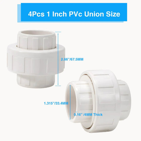 1 Inch PVC Union Coupling Pipe Fitting Socket To Socket Schedule 40 Slip Union Adapter With EPDM O Ring White Pack Of 4
