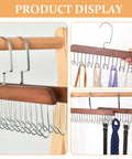 Solid Wooden Closet Organizer Dual Pack featuring eight smooth stainless steel hooks with scarves and ties displayed.