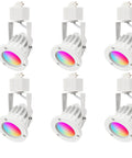 6-pack 12W RGBW track light heads on white background, 16 color options, remote dimmer, H-type rail, accent lighting