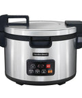 Rock Solid Commercial Rice Cooker Warmer Serving Up 90 Cups Of Fluffy Grains Like A Pro with stainless steel body and digital controls.