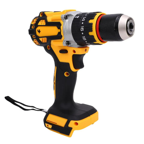 Rock Solid Cordless Drill Featuring A Brushless Motor Flat Out Fast At 2000 Rpm With Knockout Torque For Heavy Duty Handyman Work And Home Repairs Without Giving Up Steam Halfway Through The Job, compact design, black and yellow.