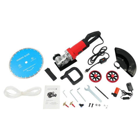 14 Inch Electric Concrete Saw and Wall Grooving Machine with Slick Rolling Base and Water System for Zero Dust 4000W 3000 RPM Deep Cuts on Brick Stone Granite components and accessories view