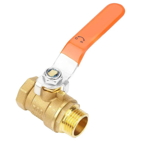 Heavy Duty Brass Ball Valve Half Inch Male And Female Threaded Plumbing Fixture With Hella Reliable Shutoff Control, shown with orange handle.